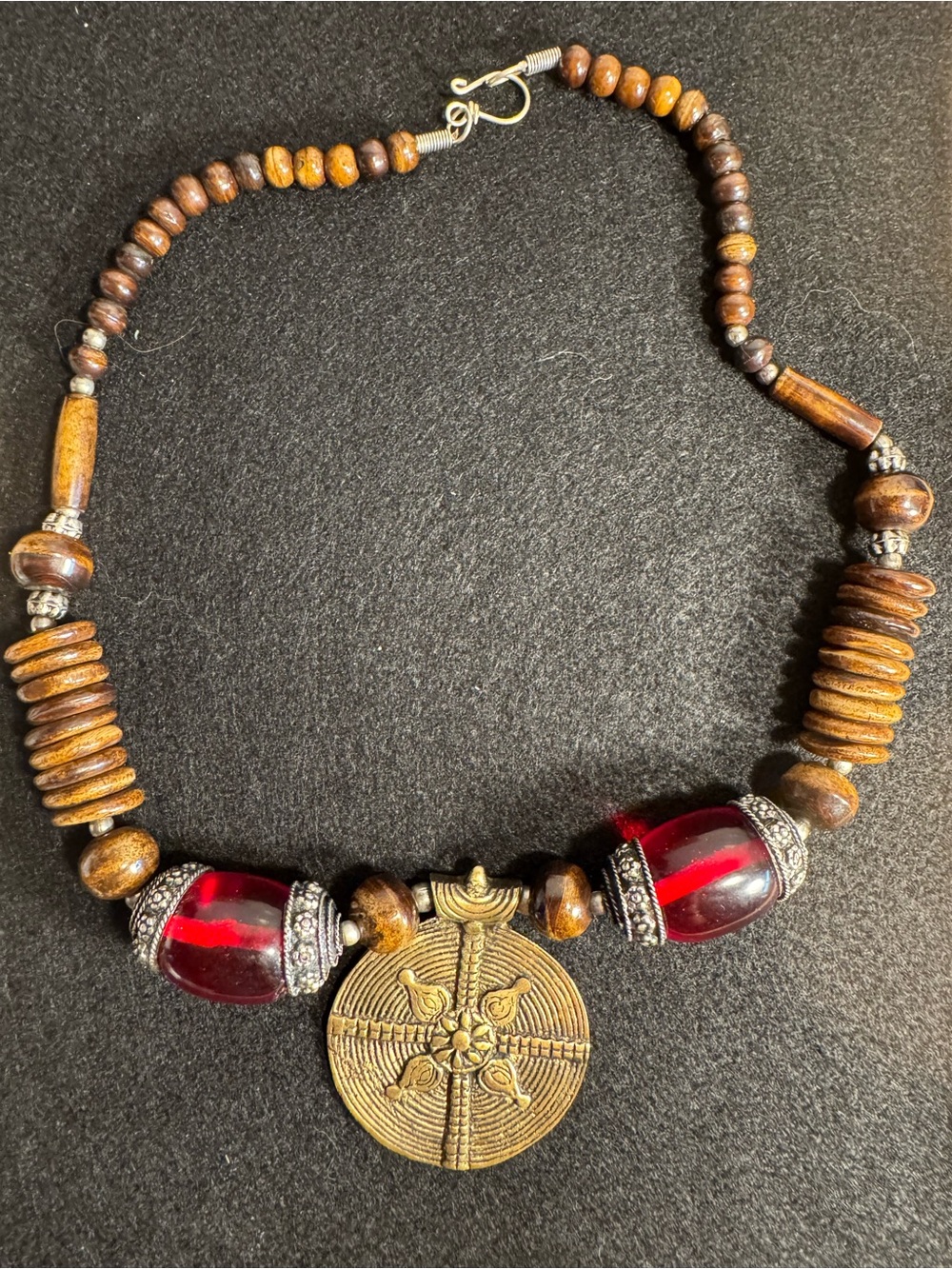 Bohemian Red & Brown Beaded Pendant Necklace - Unbranded